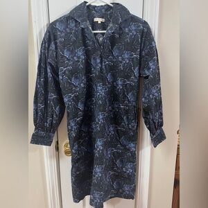 Ann Mashburn - Navy & Blue Abstract Print Shirt Dress Sz s (mix19)